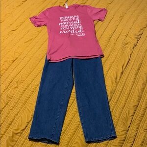 Pink Graphic T-Shirt and Blue Jeans Set